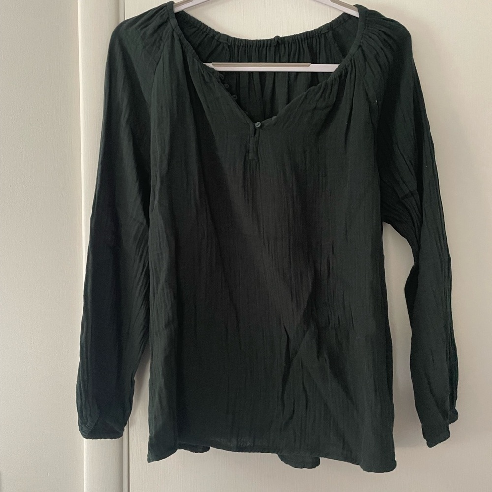 Old Navy Double Weave Long Sleeve Blouse in Green